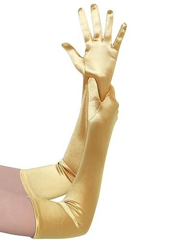 BABEYOND Long Opera Party 1920s Satin Tea Party Gloves Costume Stretchy Adult Size Elbow Length - Gold