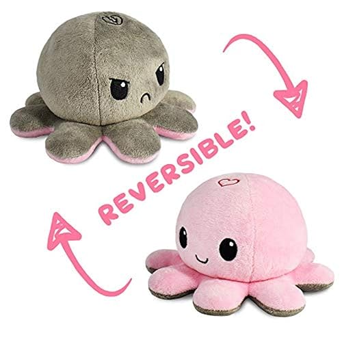 TeeTurtle - The Original Reversible Octopus Plushie - Love + Hate - Cute Sensory Fidget Stuffed Animals That Show Your Mood - Perfect for Valentine's Day! 4 inch - [Love + Hate] [Light Pink + Gray]