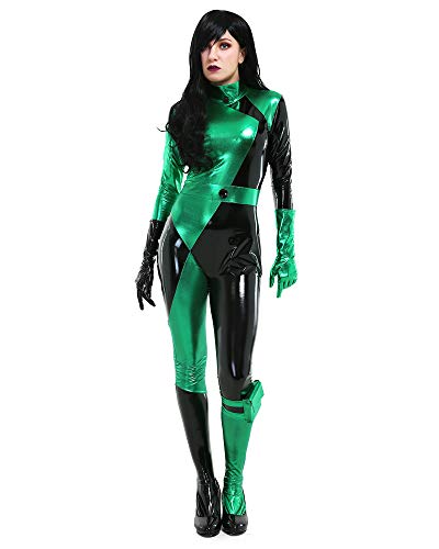miccostumes Women's Villains Miss Go PU Leather Cosplay Bodysuit Jumpsuit with Gloves and Leg Bag Deluxe Costume Halloween - Small - Green