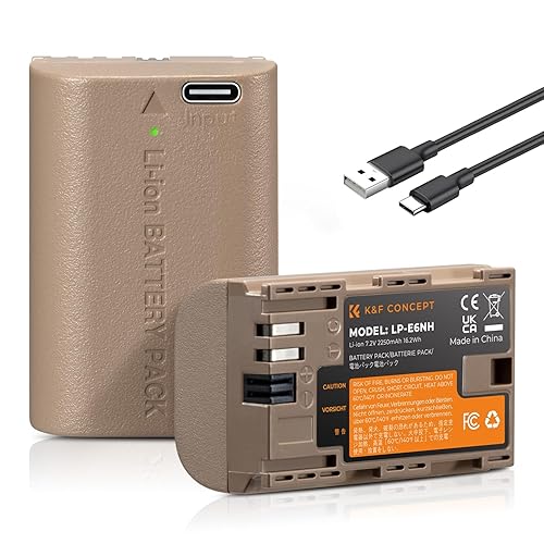 K&F Concept LP-E6NH Battery, 2 Pack Replacement Batteries with USB C 2.5H Fast Charging for Canon R7 R6 R5 EOS 90D/80D/70D/5D Mark II III IV/5DS SR/6D/6D Mark II Cameras, 2250mAh - 2 Pack - LP-E6NH