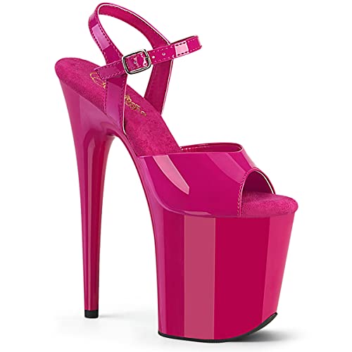 Pleaser Women's Flamingo-809 Ankle-Strap Sandal - 5 - Hot Pink Patent/Hot Pink