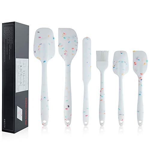 Shebaking Silicone Spatula Set, 6 Piece Heat Resistant Rubber Spatulas Set for Baking Cooking and Mixing Kitchen Utensils Seamless One Piece Spatula with Stainless Steel Core, Nonstick Dishwasher Safe - Multicolor