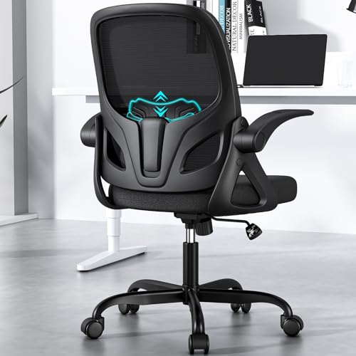 Kensaker Office Desk Chair with Lumbar Support Ergonomic Mesh Office Chair with Wheels and Flip-up Armrests Adjustable Height Swivel Computer Chair for Home and Office (Black) - Black - K255