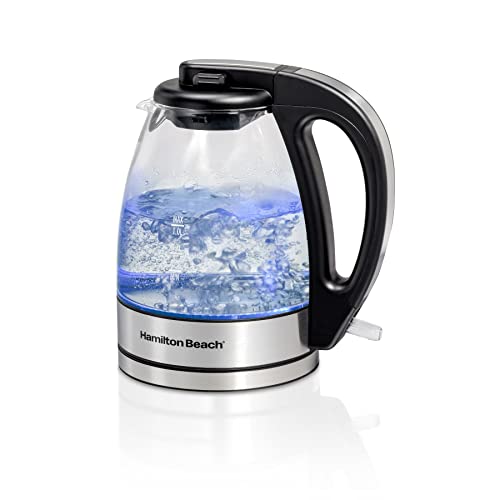 Hamilton Beach Glass Electric Tea Kettle, Water Boiler & Heater, 1 Liter, 1500 Watts for Fast, BPA Free, Cordless Serving, Auto-Shutoff & Boil-Dry Protection, Soft Blue LED (40930) - Glass - cordless