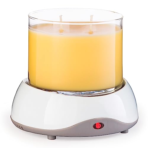 CANDLE WARMERS ETC. Auto Shutoff Candle Warmer Plate (White, Plug-in) – Modern Candle Wax Warmer with 8-Hour Timer - White