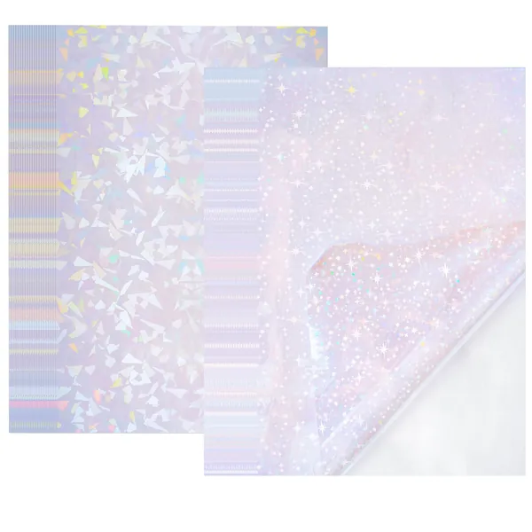 2 Types Transparent Holographic Overlay Lamination Vinyl A4 Size Self-Adhesive Laminate Waterproof Vinyl Sticker Paper, 20 Sheets 8.25 x 11.7 Inches - Broken Glass and Stars-20pcs