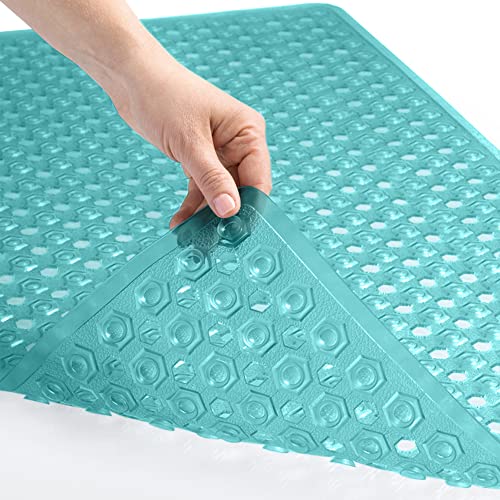 Gorilla Grip Patented Shower and Bath Mat, 35x16, Machine Washable Bathtub Mats, Extra Large Tub Rug, Drain Holes and Suction Cups to Keep Floor Clean, Soft on Feet, Bathroom Accessories, Turquoise - Clear 1