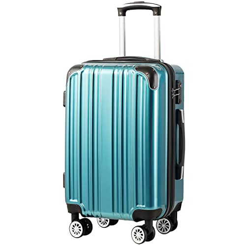 Coolife Luggage Expandable(only 28") Suitcase PC+ABS Spinner 20in 24in 28in Carry on (green new, S(20in)_carry on) - green new - S(20in)_carry on