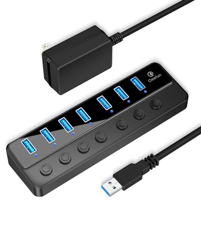 7-Port USB 3.0 Hub, Qeefun 3.0 Powered, USB Adapter USB Extender USB Port Expander USB hub for Laptop, PC, USB Flash Drives, and More … - 7 Port USB HUB