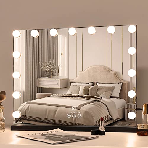 FENCHILIN Vanity Mirror with Lights,Hollywood Lighted Mirror with Dimmer Bulbs, Vanity Makeup Mirror Smart Touch Control (Black) - B-black-usb+typec Charging