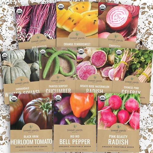 Organic Unique Heirloom Vegetable Garden Seeds Variety Pack - Non-GMO USDA Certified Organic Open Pollinated Heirloom USA Seed Packets