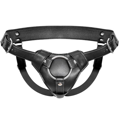 Strap On Dildo Harness Adult Sex Toys for Women Men Pegging Dildo, Adjustable Waist and Thigh Soft Nylon Vegan Leather Belt with 2 Size Metal O-rings for Lesbian Gay Couple Vaginal Anal Play, Black