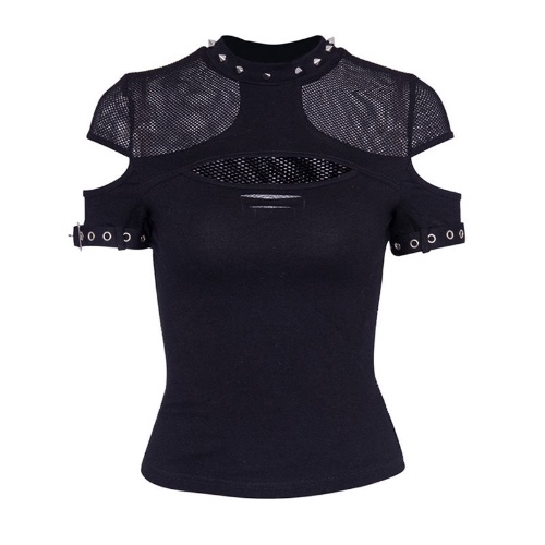 'No Never' Black Alternative Goth Rivet Top - black / L