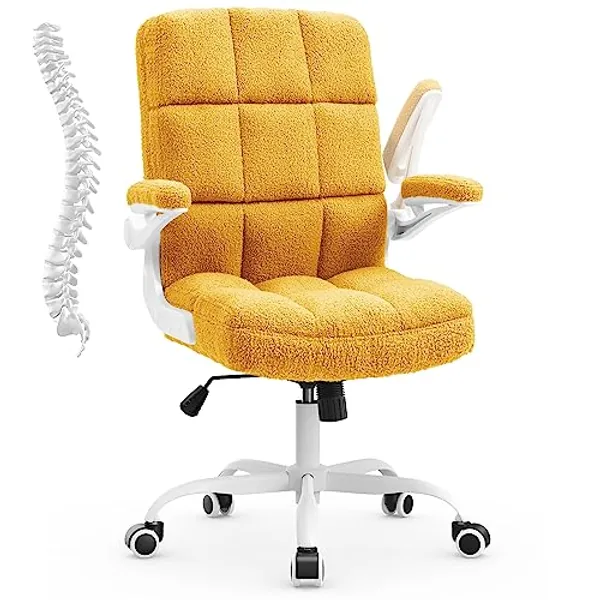 YAMASORO Home Office Desk Chairs Teddy Velvet Yellow Office Chair Comfortable Ergonomic Executive Computer Chairs for Women and Adults, Girls