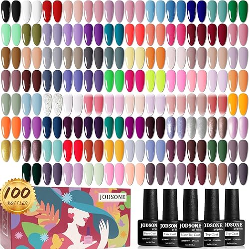 JODSONE 100 PCS (5 ml each) Gel Nail Polish Kit No Wipe Soak off Base Coat and Matte Glossy Top Coat Gel Polish Collections Gifts for Manicure Lovers - 100SET 01
