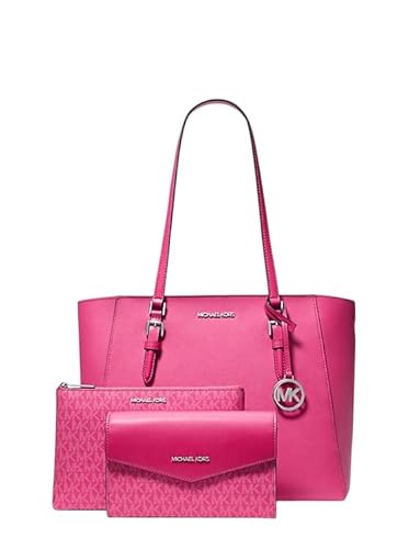 Michael Kors Charlotte Large 3-in-1 Tote Crossbody Handbag Leather - Dragonfruit