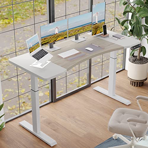 BUNOEM Dual Motor 63x30 Height Adjustable Electric Standing Desk,Height Stand Up Computer Desk,Sit and Stand Home Office Desk with Splice Board(Oak+White Top, White Frame) - White+oak - 63x30"Dual motor