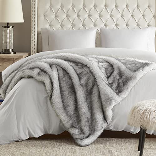 Hyde Lane Ultra Long Pile Faux Fur Throw Blanket, Luxury Fluffy Wolf Grey with Black Tipped Blankets for Home Decor, Oversized Fuzzy Plush Animal Coat Color Throws As a Gift, Direwolf, 60x80 - 60x80" - Direwolf