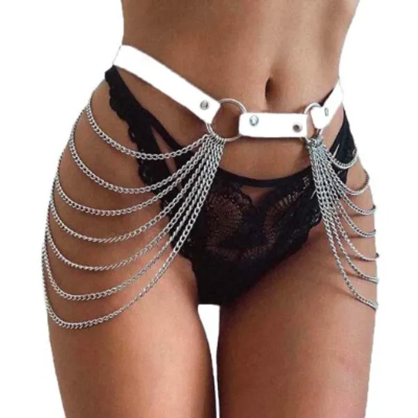 Victray Punk Black Waist Chain Belt Leather Layered Belly Body Chains Rave Body Jewelry Accessories for Women and Girls (White)