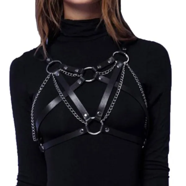 Asooll Punk Leather Layered Bra Body Chain Circle Waist Chain Fashion Body Harness Belly Belts Nightclub Prom Party Body Chains Body Accessories Jewelry for Women and Girls