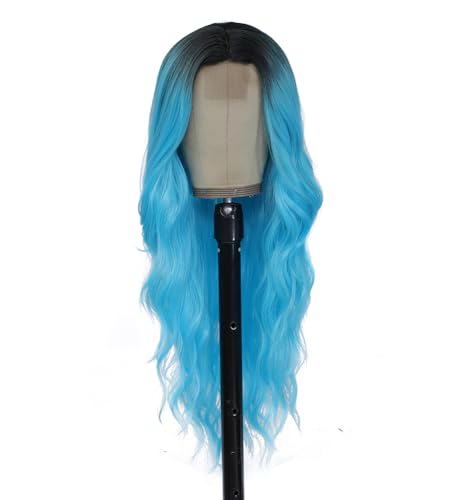 HMHIFI Long Blue Wig for Women 26Inch Wavy Curly Ombre Blue Hair Wigs Synthetic Hair Replacement Wig Heat Resistant Hair Wig for Daily Party Use(26'' blue) - 26'' - Ombre Blue