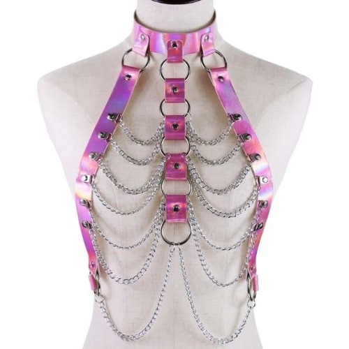 Holographic Chain Harness - Pink Harness