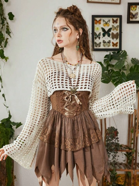 ROMWE Hippie Hollow Out Crop Sweater