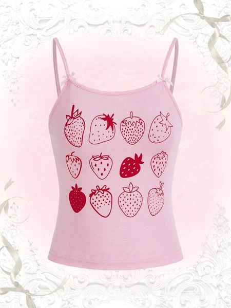 Kawaii Strawberry Print Cami Top