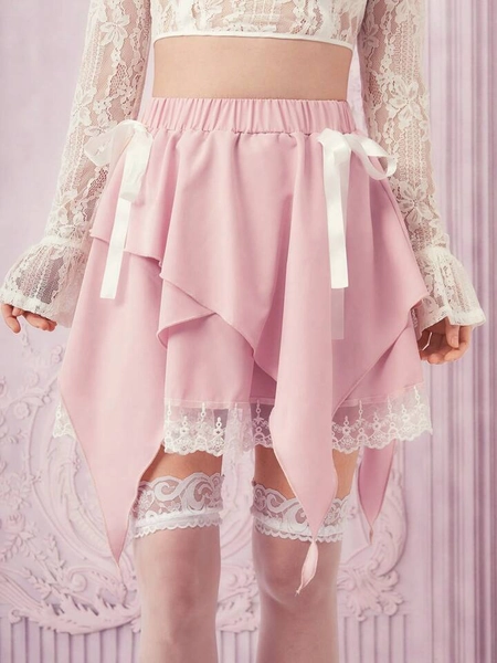 ROMWE Contrast Lace Asymmetrical Hem Skirt