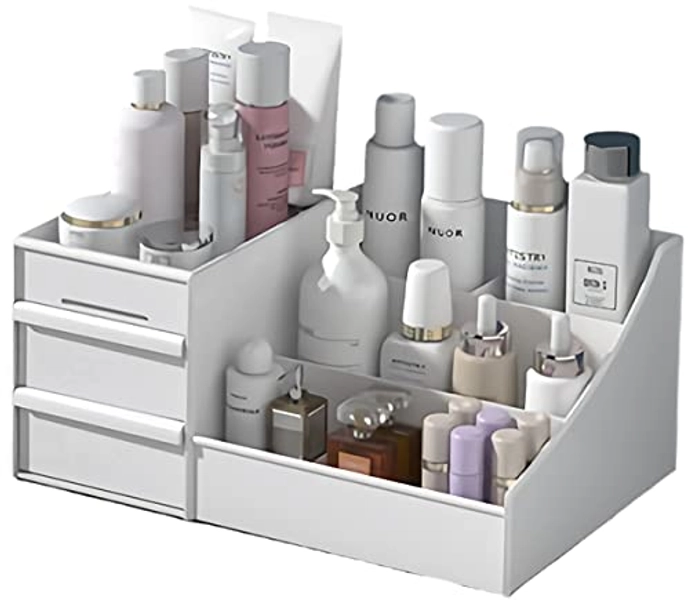 XIOU Makeup Desk Organizer with Drawers - Countertop Organizer for Cosmetics, Vanity Holder for Lipstick, Brushes, Lotions, Eyeshadow, Nail Polish and Jewelry (White)