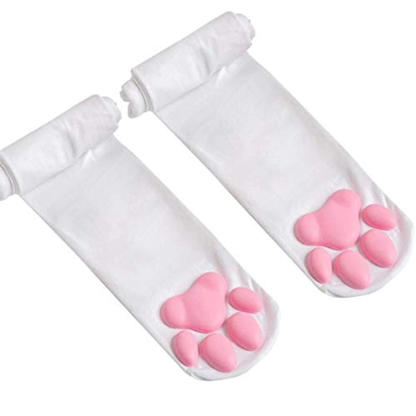 IKJNMLP Cat Paw Pad Sock, Puffy Pawpad Socks Pink Cute Thigh High Socks for Girls kids Women CosplayToes Beans Socks