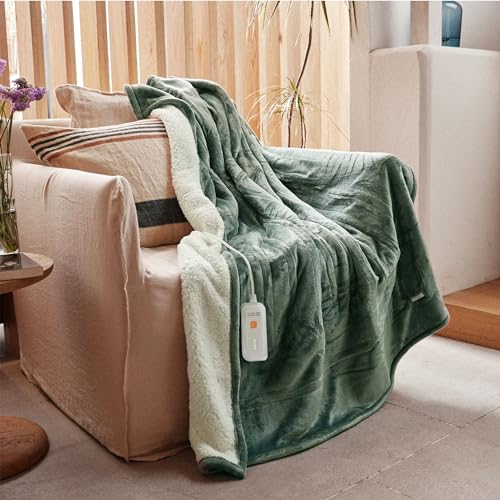 GOTCOZY Heated Blanket Electric Throw 50''X60''- Soft Silky Plush Electric Blanket with 4 Heating Level & 3 Hour Auto Off Heating Blanket, ETL Certified Machine Washable (Green) - Green - 50''X60''