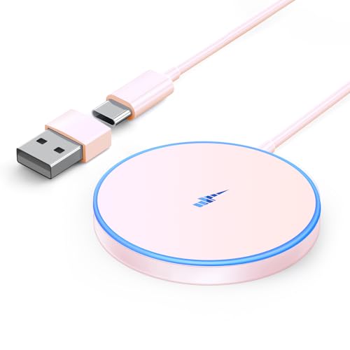Magnetic Wireless Charger Fast Apple Mag-Safe Charger for iPhone 15 Pro Max/15 Pro/15/15 Plus/14/13/12 Series AirPods 3/2/Pro/Pro 2 LED Magnet Charging Pad with Dual Charging Ports Pink - Pink Magnetic Charger