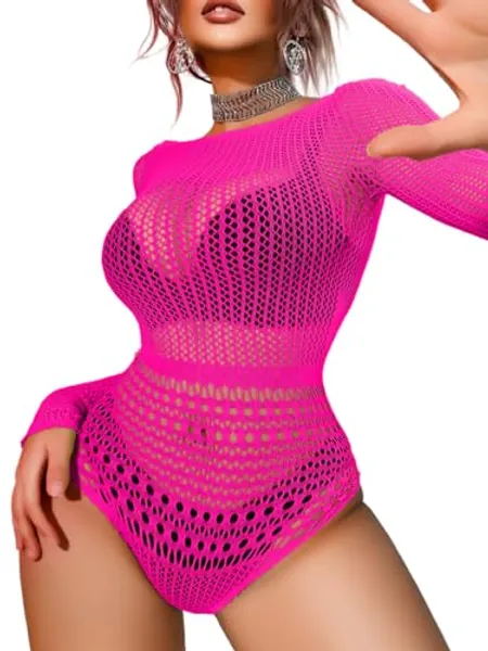 Kaei&Shi Sexy Hollow Rave Outfits, Fishnet Bodysuit Fits 0-18, Sheer Lace Glow Party Tops, Festival Mesh Plus Size For Women