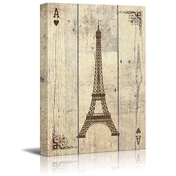 wall26 - Poker Cards Canvas Wall Art - Hearts Ace - Vintage Eiffel Tower in Paris Standing Like The Letter A - Gallery Wrap Modern Home Art | Ready to Hang - 12x18 inches