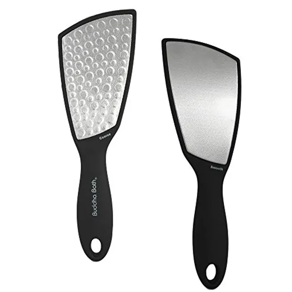 New! Buddha Bath Ultimate Pedicure Foot File, Use on Wet or Dry Feet, Dual Side Medical Grade Stainless Steel, Remove Dry Hard Callus Skin. (Black)