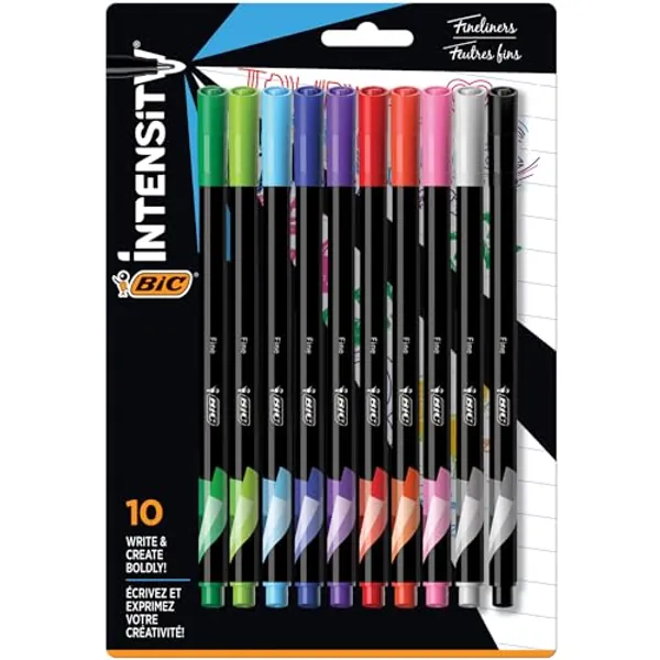 BIC Intensity Fineliner Marker Pen, Fine Point (0.4 mm), Assorted Colors, 10-Count, Model Number: FPINFAP10