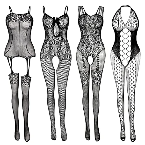 JDiction Women’s Lingerie BabyDoll Fishnet Bodysuit Sexy Nightwear