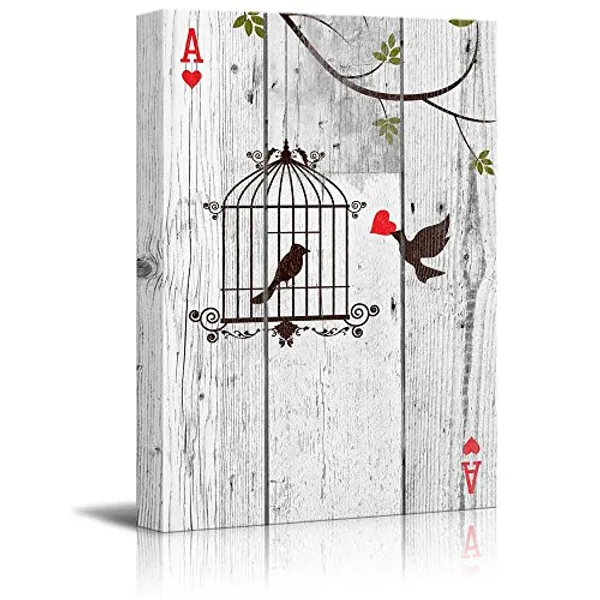 wall26 - Poker Cards Canvas Wall Art - Hearts Ace - Little Bird Carrying Red Heart to His Lover Gallery Wrap Modern Home Art | Ready to Hang - 12x18 inches