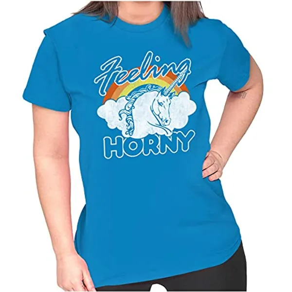 Feeling Horny Rainbow Unicorn Pride Womens T Shirt Ladies Tee