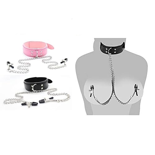 Nipple Clamps Necklaces with Chain for Women Sexy Nipple Ring with Necklaces Adjustable Nipple Noose Fake Nipple Ring Non Piercing Nipple Jewelry - Black