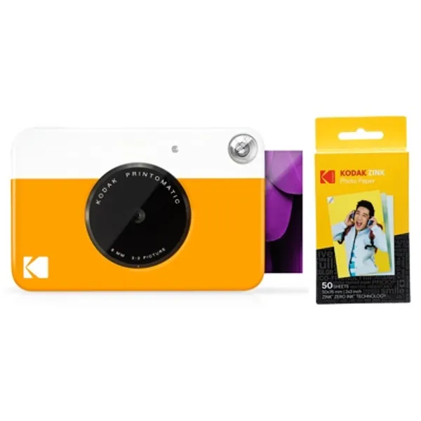 Zink Kodak PRINTOMATIC Digital Instant Print Camera (Yellow) with Kodak 2ʺx3ʺ Premium Photo Paper (50 Sheets)