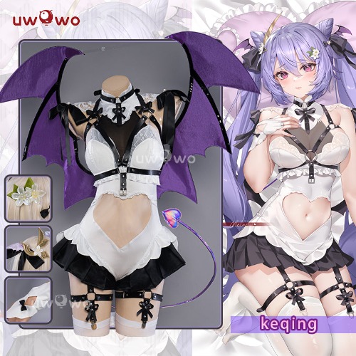 【Pre-sale】Uwowo Genshin Impact Fanart: Keqing Heart Succubus Restrained Devil Cosplay Costumes - S