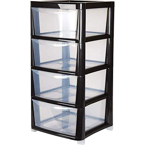 4 Drawer Large Plastic Storage Drawer Tower - Black - Perfect for Schools,Offices and Children's Toys