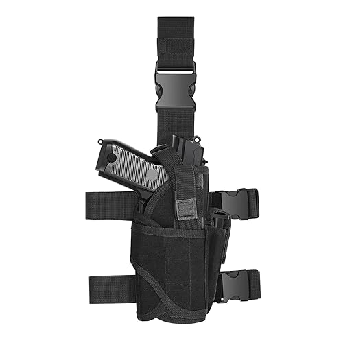 Uamal Drop Leg Holster, Right Handed Tactical Thigh Pistol Gun Holster Leg Harness - Tactical Thigh Airsoft Pistol Holster with Magazine Pouch Adjustable Gun Holster - Black Leg Holster