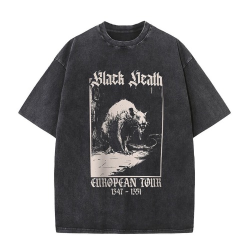 Vintage Washed Black Death Rat T-shirt - Black / M (Bust 104 cm)