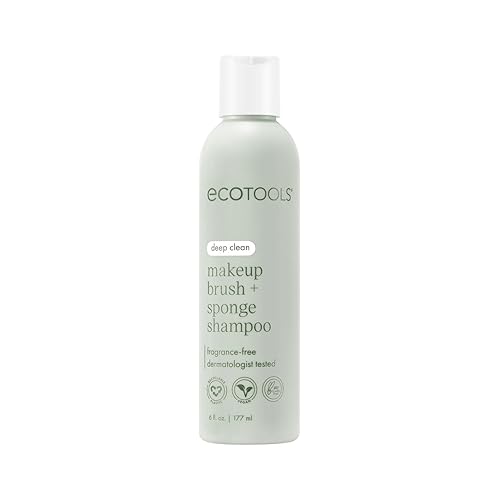 EcoTools Cleanser Shampoo for Makeup Brush/Sponge/Puffs, Remove Makeup & Impurities, Fragrance-Free, No Harsh Chemicals, Vegan & Cruelty-Free, 6 fl.oz./177 ml, 1 Count - Clear - 6 Fl Oz (Pack of 1)