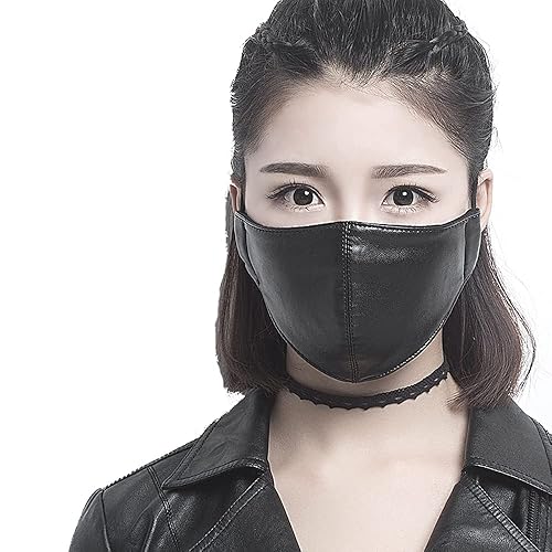 TingTingo Face Mask PUNK Mouth Half PU Leather Mask for Adult-Washable Breathable Adjustable Motorcycle Costume for Women - Black