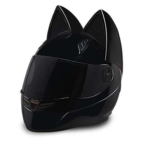 Full Face Motorcycle Street Helmet Cat Helmet with Ears Neko Cat Ears Helmet - Medium - black