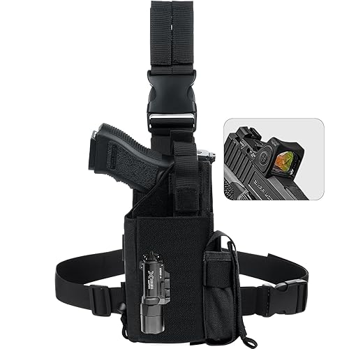 FEIWOOD GEAR Drop Leg Pistol Holster, FWG Pistol Holster with MOLLE Drop Leg Panel Fit All Full/Compact & Sub-Compact Size Pistols with Lights and Scope - Medium